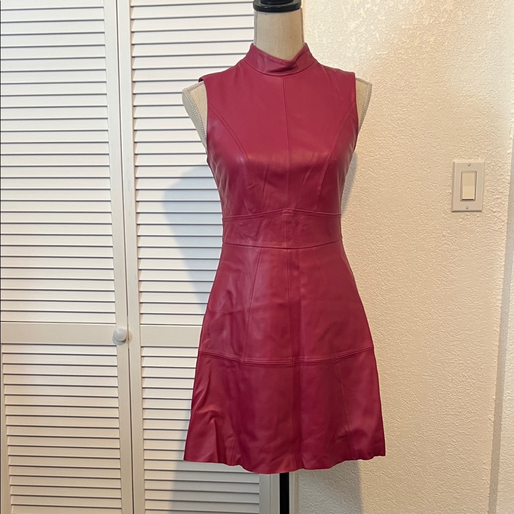 ASOS Sleeveless Faux Leather Mini Dress in Berry Red